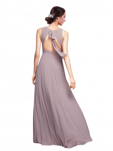 Open Back Long Chiffon Bridesmaid Dress with Plunging V-Neck Bodice UK