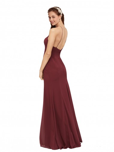 High Halter Neck Long Chiffon Bridesmaid Dress with Low Scoop Back UK