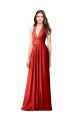 Halter V-Neck A-Line Chiffon Bridesmaid Dress with Shirred Skirt UK