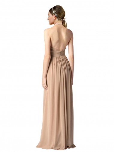 Halter V-Neck A-Line Chiffon Bridesmaid Dress with Shirred Skirt UK