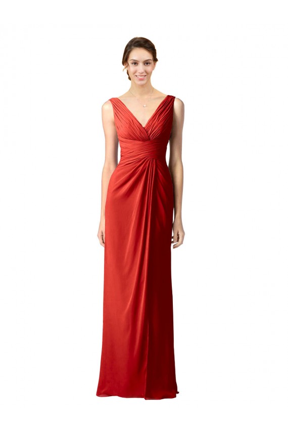 Shirred Long Floor Length Chiffon Bridesmaid Dress with V-Back UK