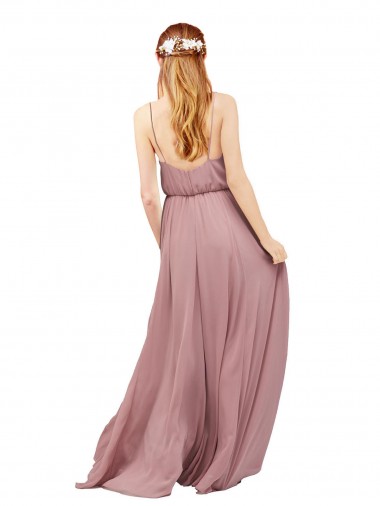 Long Chiffon Bridesmaid Dress with Spaghetti Strap Bodice UK