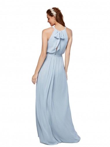 High Keyhole Neck Long Chiffon Bridesmaid Dress with Slit UK