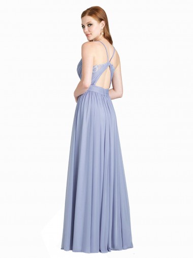 Ruched Criss Over Bodice Chiffon Bridesmaid Dress with Lace Open Back UK