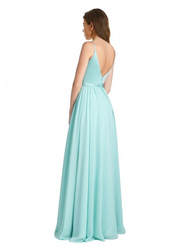 Long V-Neck Chiffon Bridesmaid Dress with Satin Bodice UK