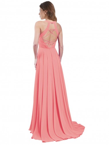 Draped A-Line Chiffon Bridesmaid Dress with Halter Keyhole Neckline UK