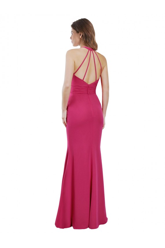 Slim A-Line Long Chiffon Bridesmaid Dress with Strappy Back UK