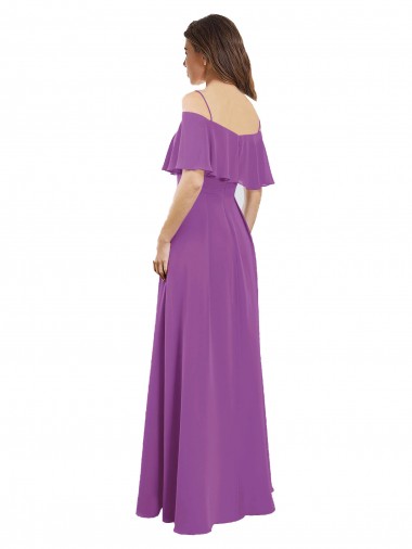 Draped Off The Shoulder Chiffon Bridesmaid Dress with Spaghetti Straps and Ruffled Neckline UK