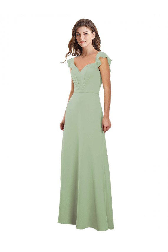 Draped Sweetheart Chiffon Bridesmaid Dress with Ruffled Cap Sleeves UK
