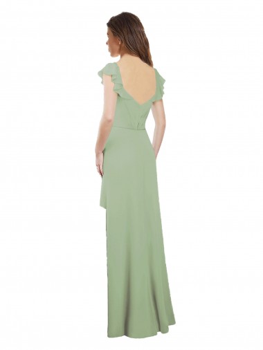 Draped Sweetheart Chiffon Bridesmaid Dress with Ruffled Cap Sleeves UK