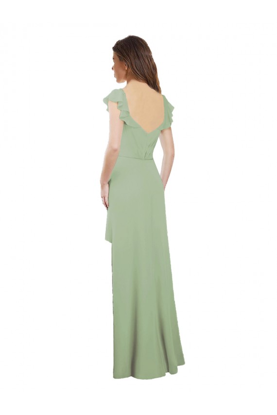 Draped Sweetheart Chiffon Bridesmaid Dress with Ruffled Cap Sleeves UK