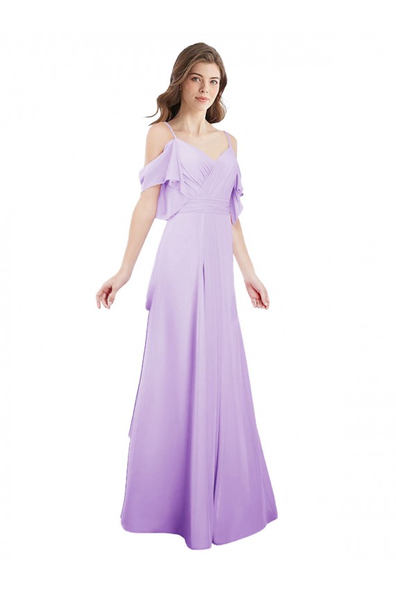 Chiffon Bridesmaid Dress with Draped Sweetheart Bodice and Off The Shoulder Flounces UK
