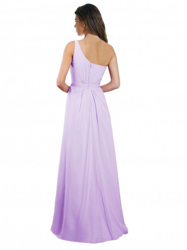 Draped One Shoulder A-Line Long Chiffon Bridesmaid Dress UK