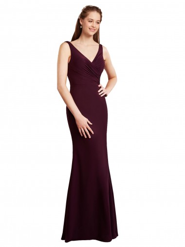 Floor Length Fluted Chiffon Dress with Draped Bodice and V-Neckline UK