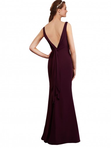 Floor Length Fluted Chiffon Dress with Draped Bodice and V-Neckline UK