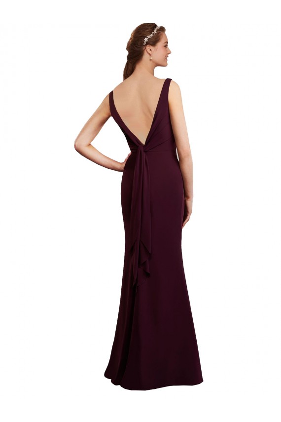 Floor Length Fluted Chiffon Dress with Draped Bodice and V-Neckline UK