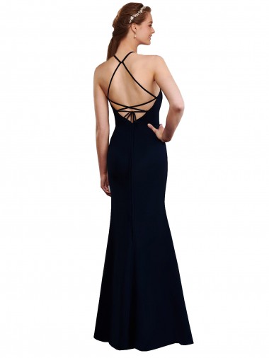 Fluted Long Chiffon Bridesmaid Dress with Halter Neckline and Keyhole UK