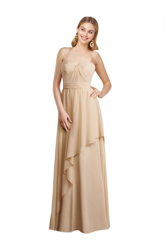 Draped Long Chiffon A-Line Dress with Cascading Ruffles UK