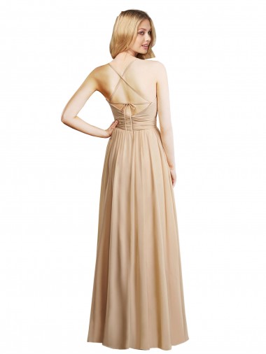 Draped Long Chiffon A-Line Dress with Cascading Ruffles UK