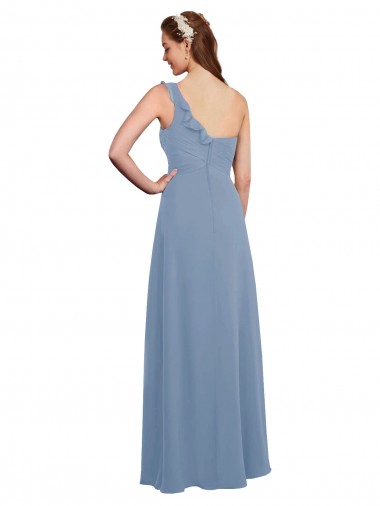 Single Shoulder Strap Long Chiffon Bridesmaid Dress with Cascading Ruffles UK