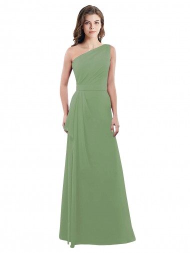 One Shoulder Chiffon Bridesmaid Dress with Pleats and Side Slit UK