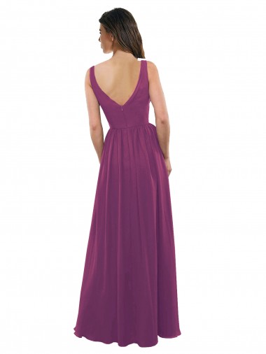 Long Chiffon A-Line Bridesmaid Dress with V-Neck Wrap Bodice UK