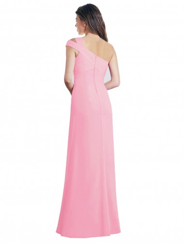 Single Shoulder Chiffon Bridesmaid Dress with Draped Bodice UK