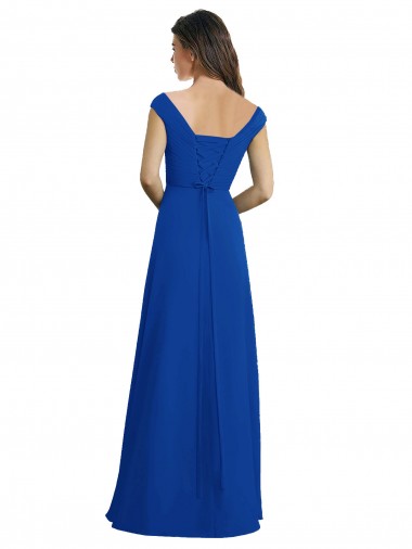 Draped Shoulder V-Neck Long Chiffon Bridesmaid Dress UK