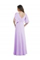 A-Line Draped Chiffon Bridesmaid Dress with V-Neck and Split Sleeves UK