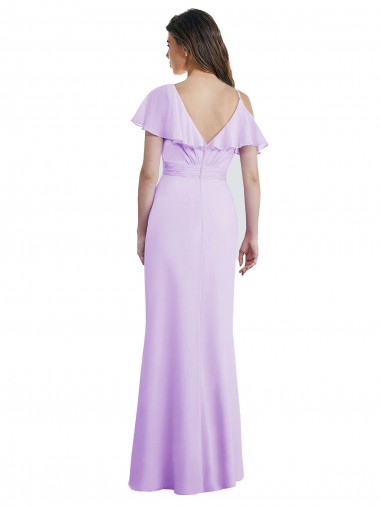 Ruffled Neckline Cold Shoulder Long Chiffon Bridesmaid Dress UK