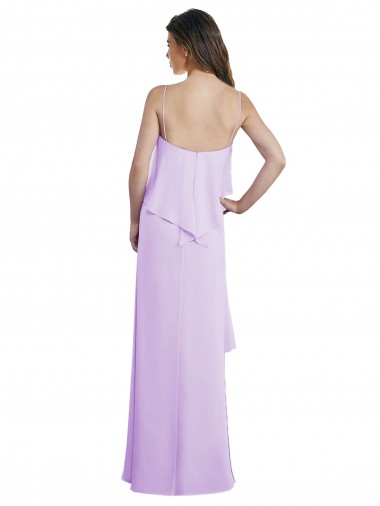 Scoop Neck Long Chiffon Bridesmaid Dress with Cross Over Neckline Flounce UK