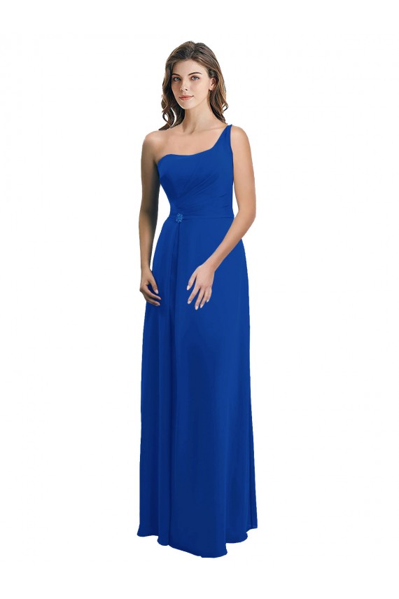 One Shoulder A-Line Chiffon Bridesmaid Dress with Pleated Bodice UK