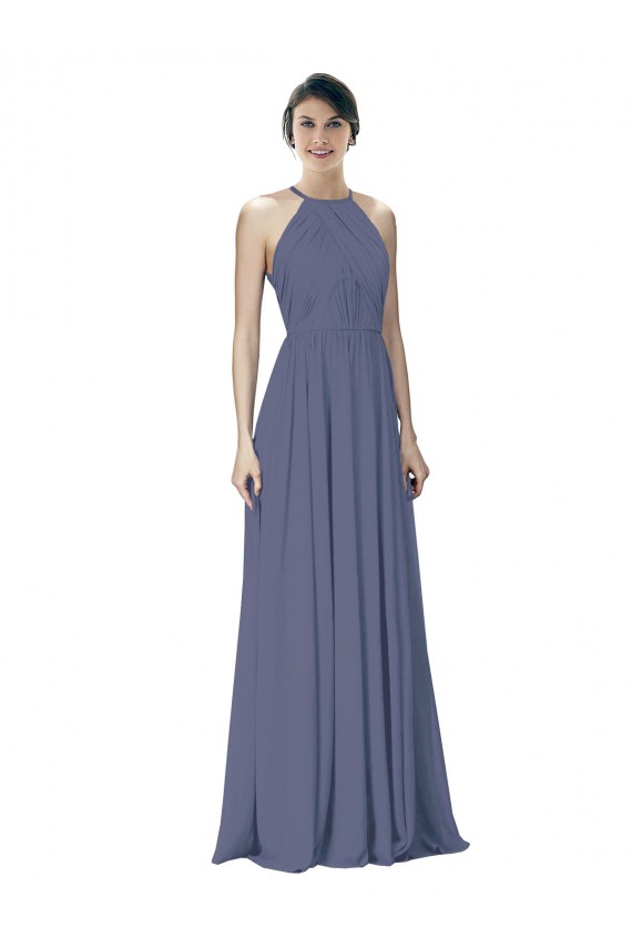 Halter Neck Ruched Bodice Chiffon Bridesmaid Dress UK