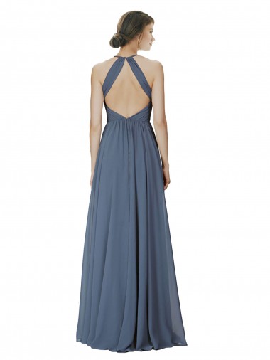Halter Neck Ruched Bodice Chiffon Bridesmaid Dress UK