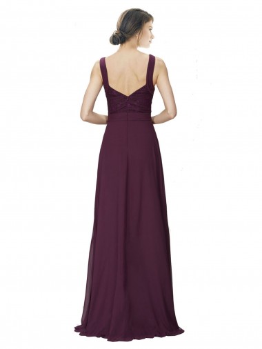 Long Chiffon Bridesmaid Dress with Ruched Criss Cross V-Neck Bodice UK