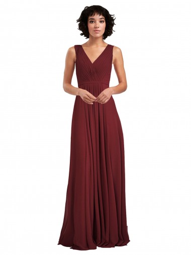 Sleeveless V-Neck Pleated Chiffon Bridesmaid Dress UK