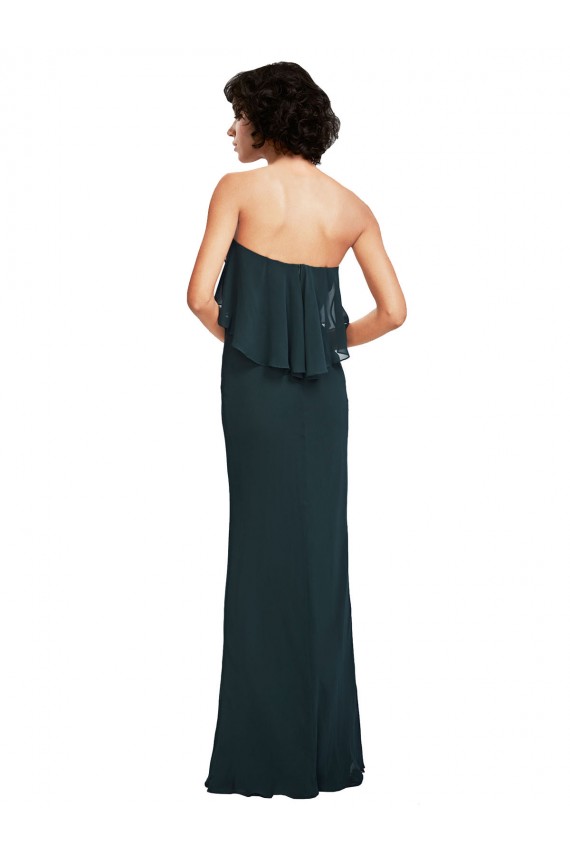Strapless Chiffon Bridesmaid Dress with cascading Flounce Crop Top Bodice UK