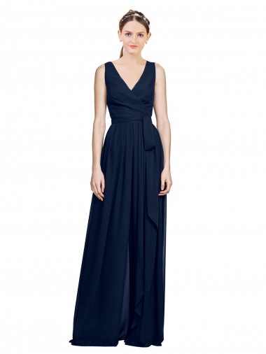 V-Neck Ruched Chiffon Bridesmaid Dress with Waistband UK