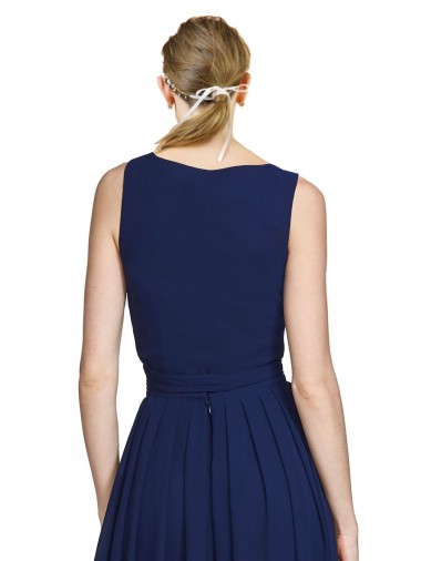 V-Neck Ruched Chiffon Bridesmaid Dress with Waistband UK