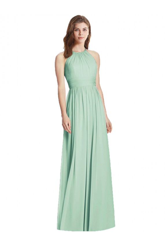 Cutout Open Back Shirred Halter Maxi Bridesmaid Dress UK