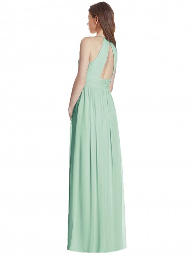 Cutout Open Back Shirred Halter Maxi Bridesmaid Dress UK
