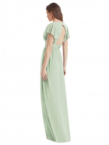 Flutter Sleeves Draped Wrap V-Neck Chiffon Bridesmaid Dress UK