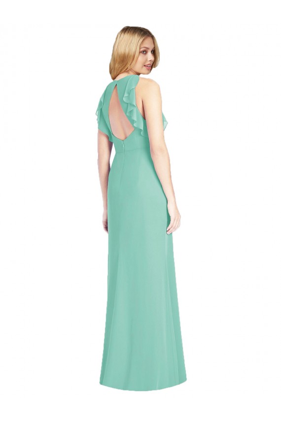 Jewel Neck Mermaid Open Back Chiffon Bridesmaid Dress UK
