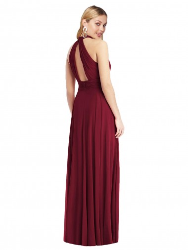 High-Neck Open Back Shirred Halter Maxi Bridesmaid Dress UK