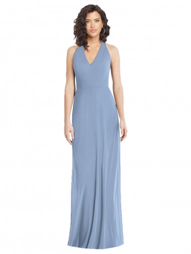V-Neck Halter Back Straps Chiffon Formal Bridesmaid Dress UK
