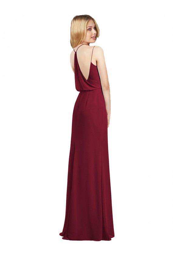 Full Length Draped Blouson Back Chiffon Maxi Bridesmaid Dress UK