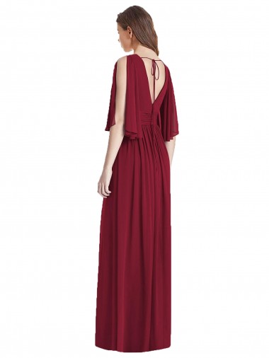 Split Sleeves Backless Chiffon Maxi Bridesmaid Dress UK
