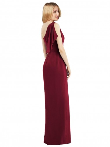 One Shoulder Chiffon Bridesmaid Dress with Draped Front Slit UK