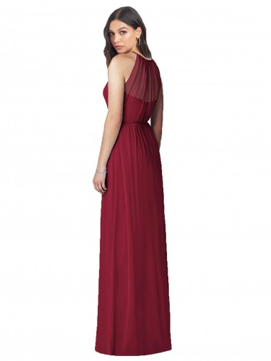 Halter Neck Full-Length Shirred Chiffon Bridesmaid Dress UK