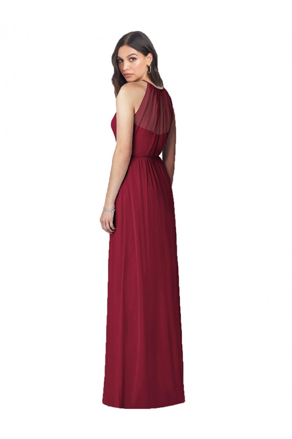 Halter Neck Full-Length Shirred Chiffon Bridesmaid Dress UK
